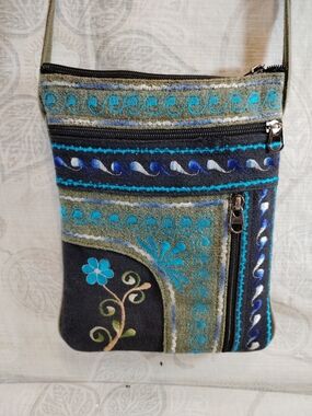 Ganesh Himal Hand-Embroidered Green & Black Crossbody Bag -